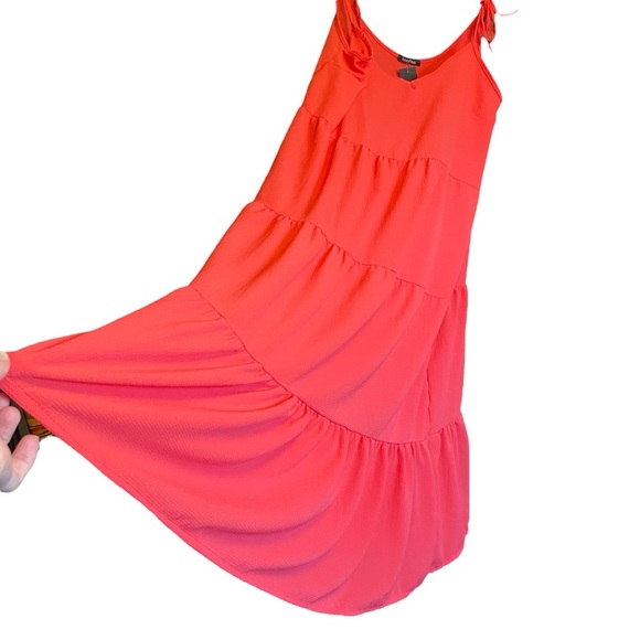 Boo-Hoo Maxi Strappy Tiered Sun Dress-Coral-Made in Italy-NWT-Size 14 - Picture 2 of 8